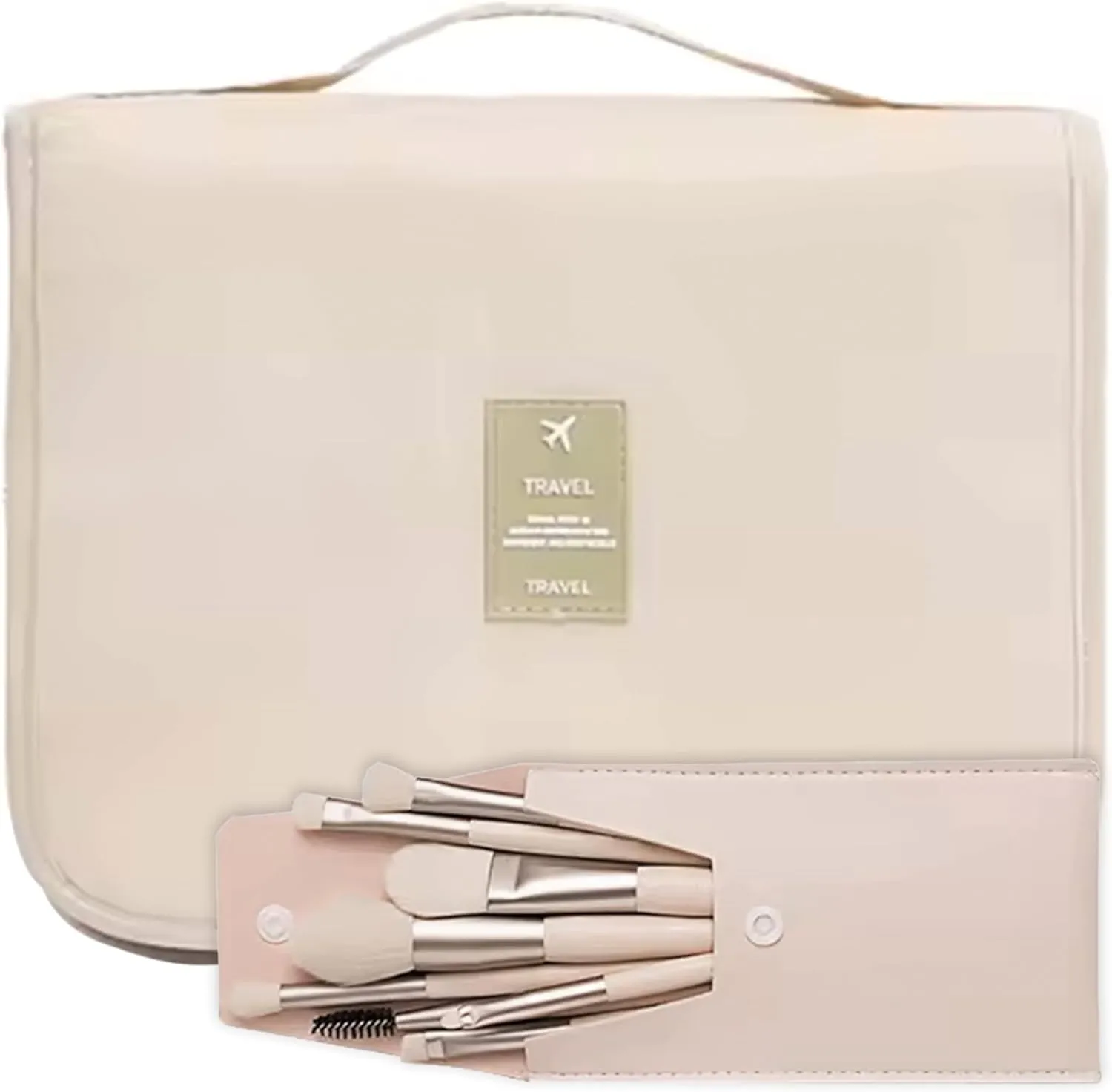 – Toiletry Bag with Brush Set – Compact Travel Makeup Organizer – Gift for Women – Airport Essentials