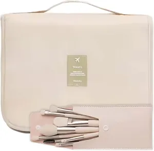 – Toiletry Bag with Brush Set – Compact Travel Makeup Organizer – Gift for Women – Airport Essentials