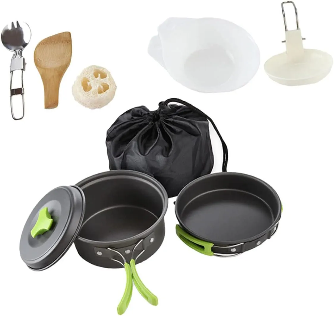 1-2 Person Compact Camping Cookware Set Portable Outdoor Cookware Kit Utensils for Hiking Picnic BBQ
