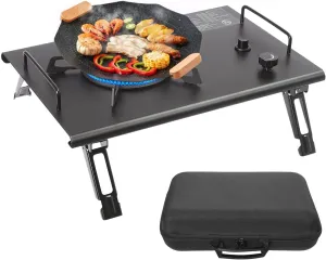 1 Burner Butane Stove, Portable Camping Stove with Carry Case & Push-Button Starter, Includes Precise Temperature Control & 13,648 BTU of Power for Camping,Tailgating (Black)