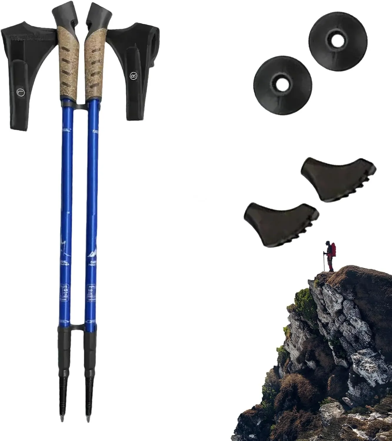 1 Pair Lightweight, Aluminum Nordic Walking Sticks Collapsible and Adjustable Hiking Gear Ergonomic