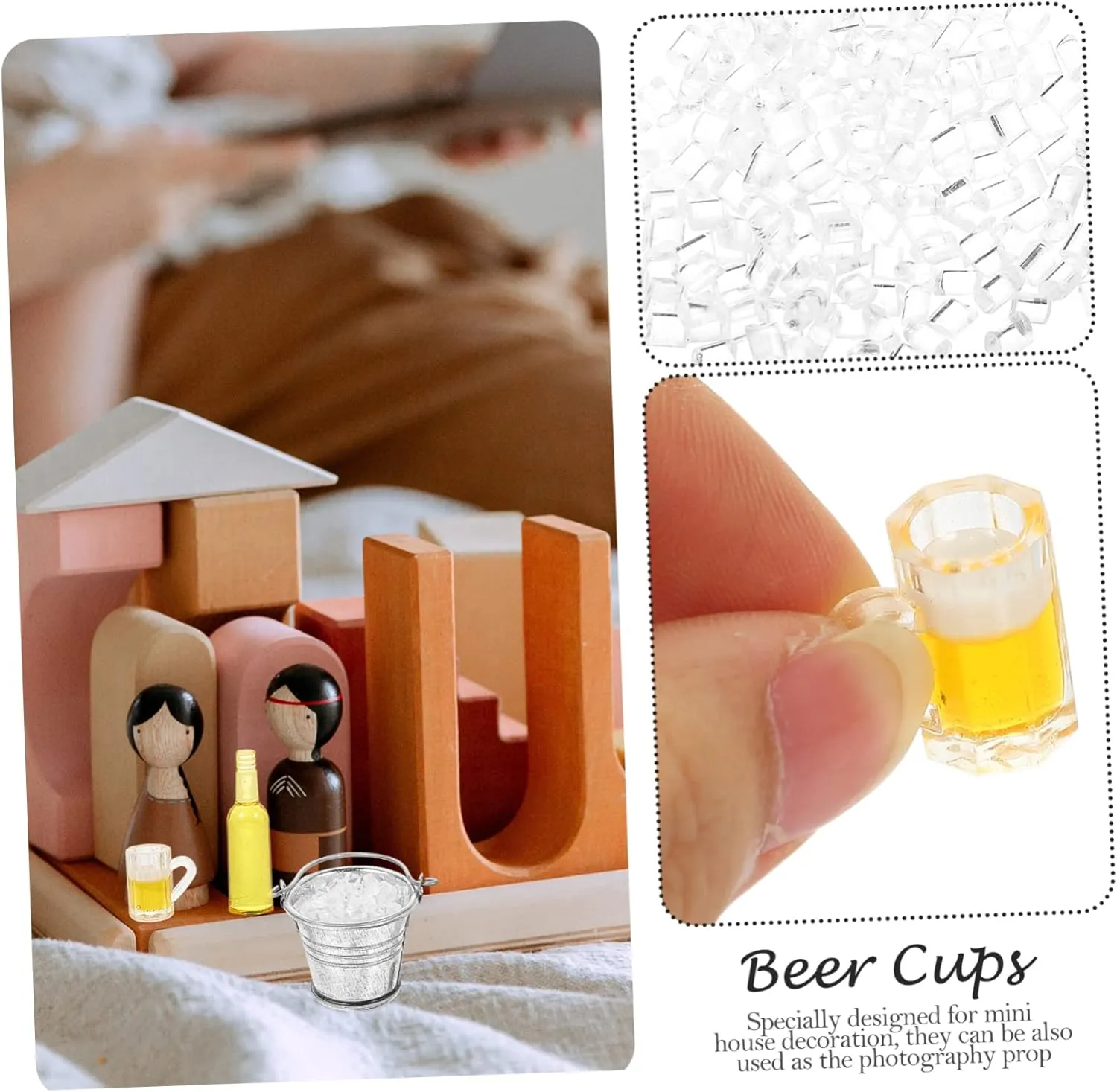 1 Set Miniature Scene Model Adornment Realistic Mini Beer Bottles Cups for Dollhouse Decoration for Landscaping and Photography Props