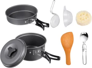 1 Set Portable Camping Cookware Lightweight Picnic Cooking Kit with Non Stick Coating Collapsible Design for Outdoor BBQ Hiking and Travel