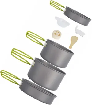 1 Set Portable Nonstick Camping Cookware Outdoor Cooking Kit with Frying Pans Bowls Spoon Spatula for Hiking Fishing Picnics Black