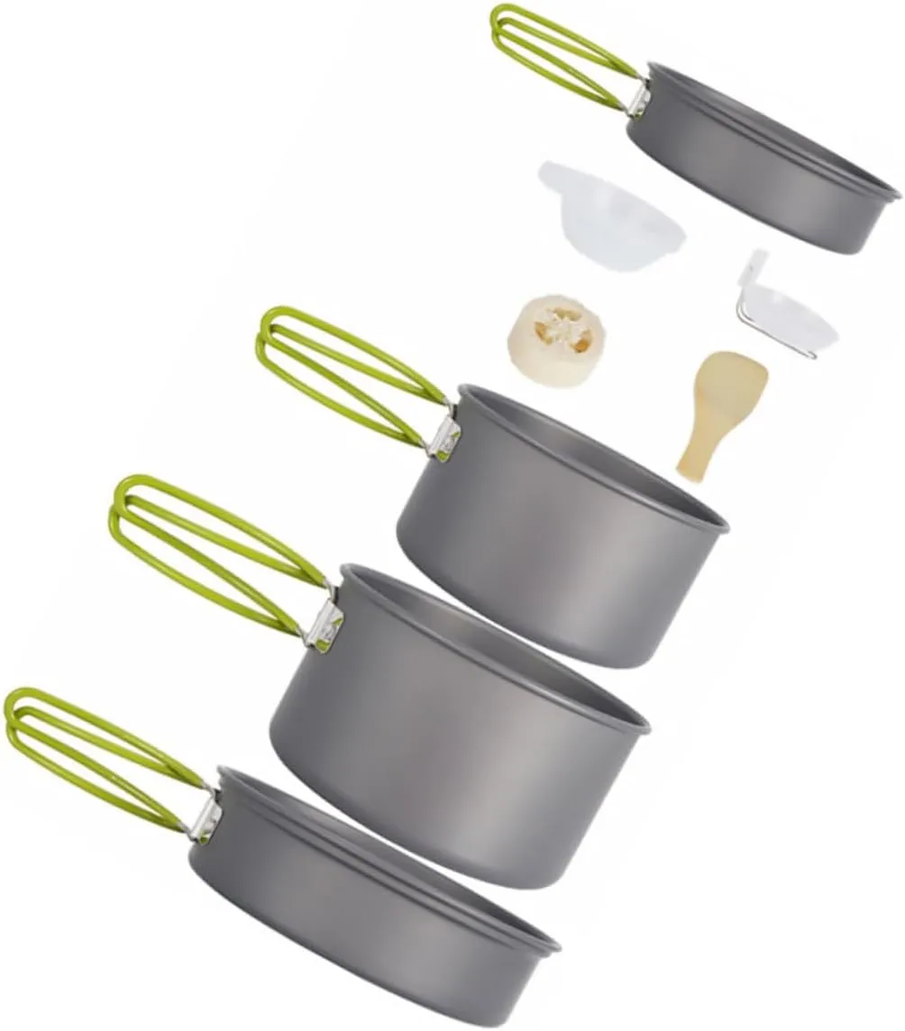 1 Set Portable Nonstick Camping Cookware Outdoor Cooking Kit with Frying Pans Bowls Spoon Spatula for Hiking Fishing Picnics Black