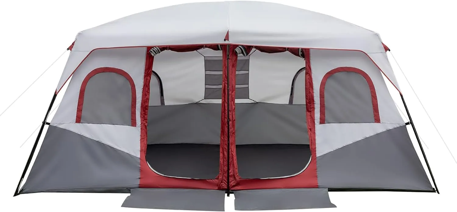 10 Person Family Cabin Tent 2 Room Huge Tent for Camping with Storage Pockets Waterproof Windproof 190T PU Fabric & Fiberglass Poles Easy Setup 10-Person for Family Outdoor Hiking Backpacking