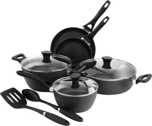 10 Piece Aluminum Nonstick Cookware Set – Hard Anodized Pots and Pans with Scratch-Resistant Coating, Even Heating, and Easy Food Release