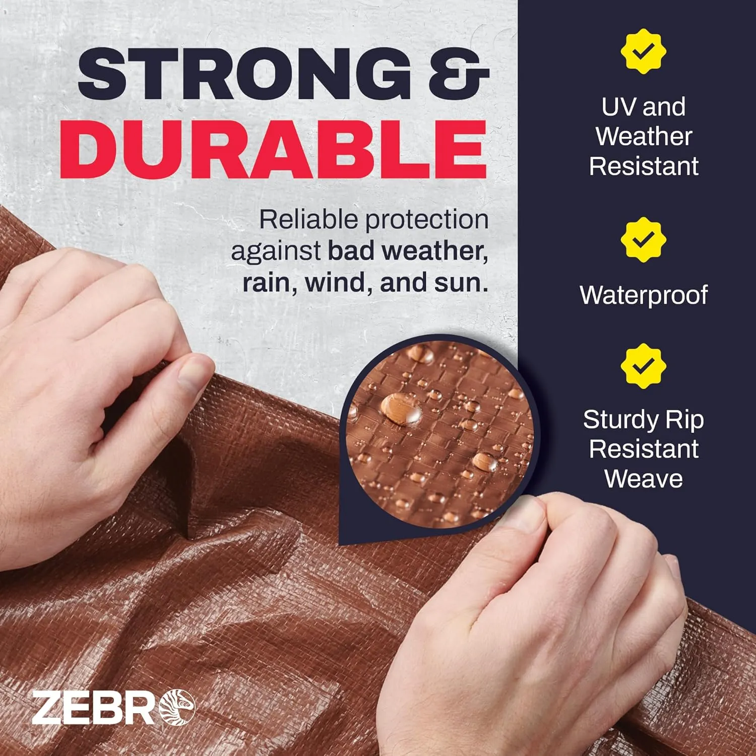 10' x 10' Brown Heavy Duty Tarp with Grommets Reinforced - 16 Mil Thick - Double Sided Plastic Tarps Waterproof - Large Tarpaulin Cover for Outdoor Camping Over/Under Tent Tarp RV Roof Rain - Zebro