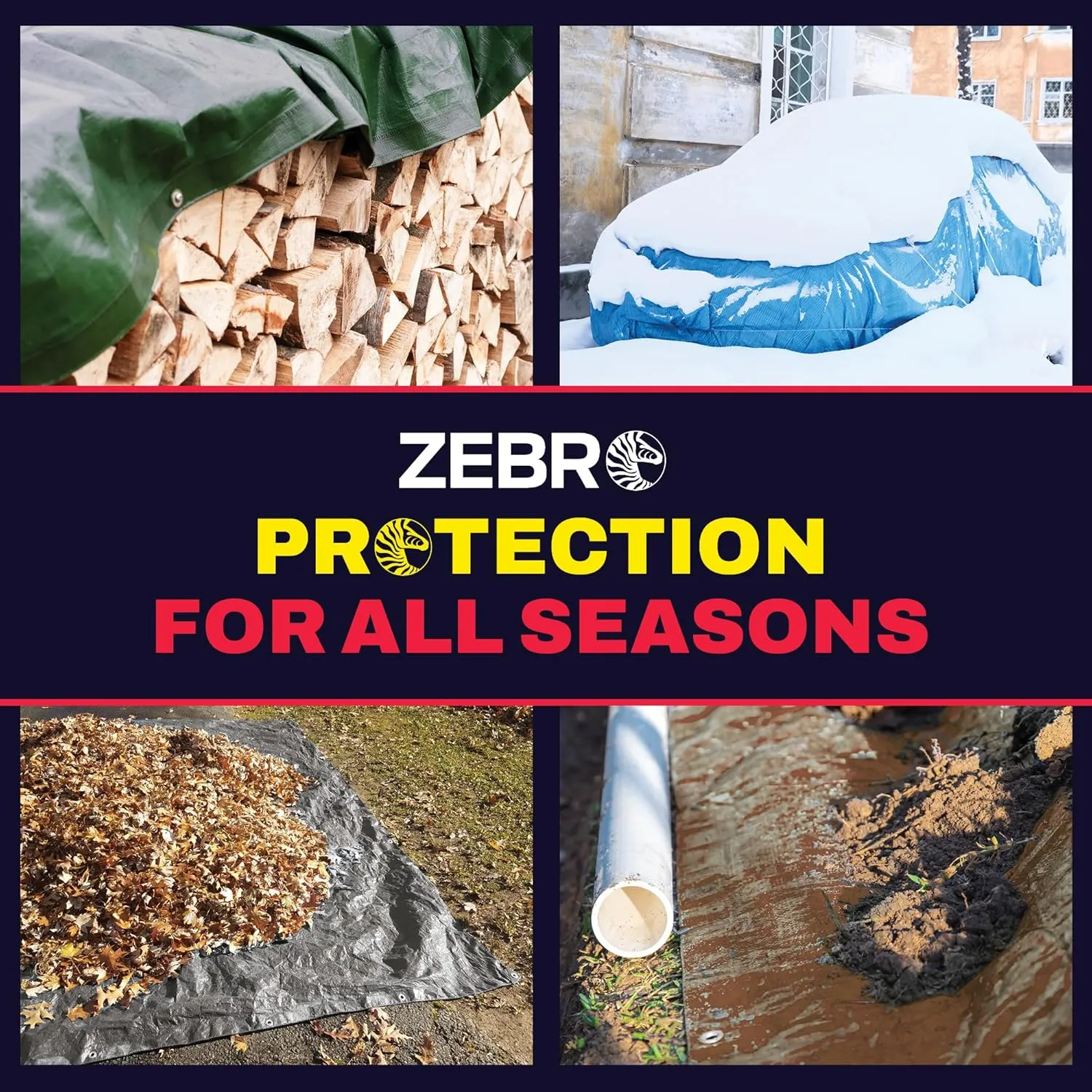 10' x 10' Brown Heavy Duty Tarp with Grommets Reinforced - 16 Mil Thick - Double Sided Plastic Tarps Waterproof - Large Tarpaulin Cover for Outdoor Camping Over/Under Tent Tarp RV Roof Rain - Zebro