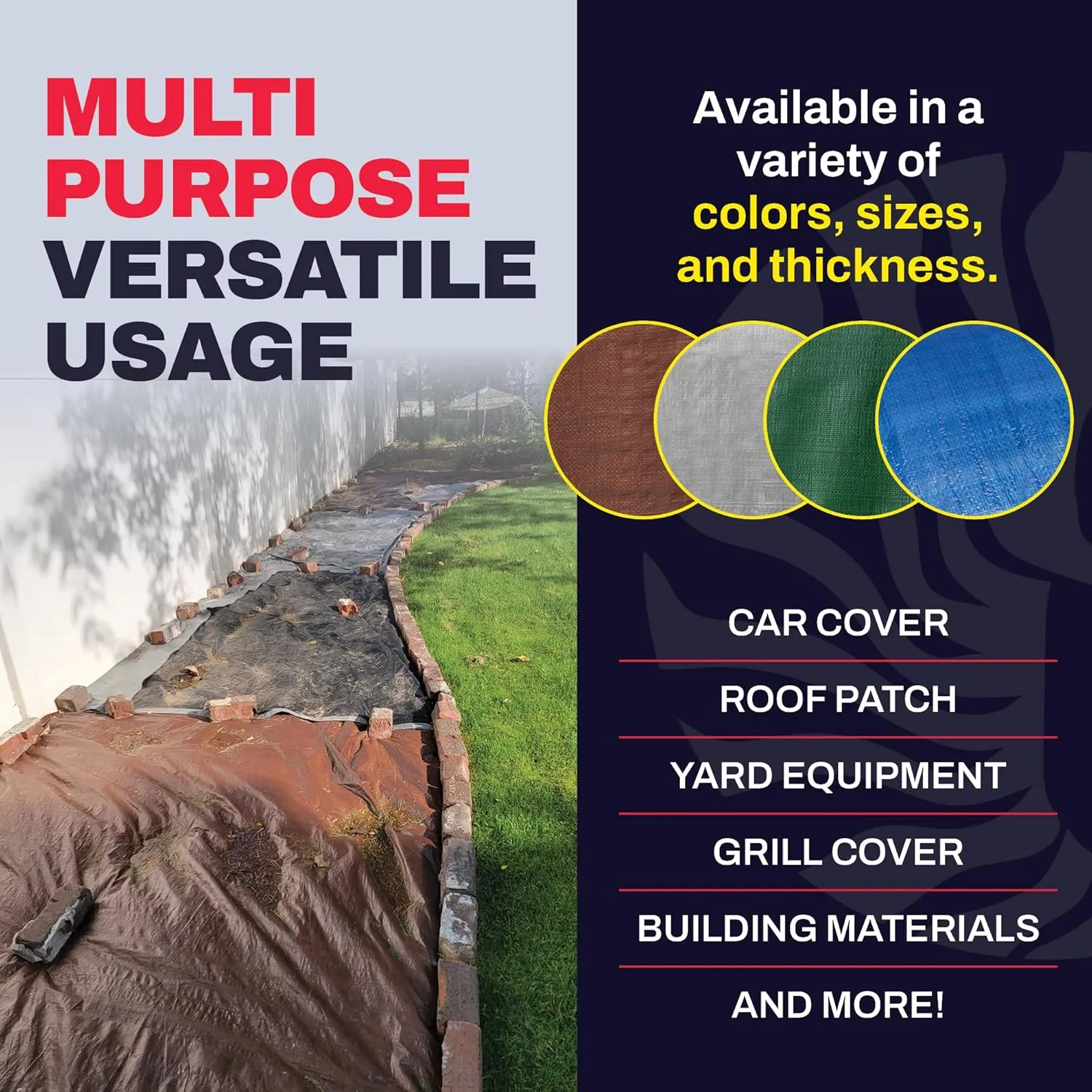 10' x 10' Brown Heavy Duty Tarp with Grommets Reinforced - 16 Mil Thick - Double Sided Plastic Tarps Waterproof - Large Tarpaulin Cover for Outdoor Camping Over/Under Tent Tarp RV Roof Rain - Zebro