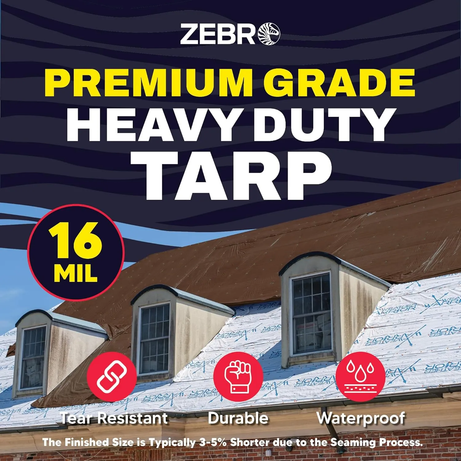 10' x 10' Brown Heavy Duty Tarp with Grommets Reinforced - 16 Mil Thick - Double Sided Plastic Tarps Waterproof - Large Tarpaulin Cover for Outdoor Camping Over/Under Tent Tarp RV Roof Rain - Zebro