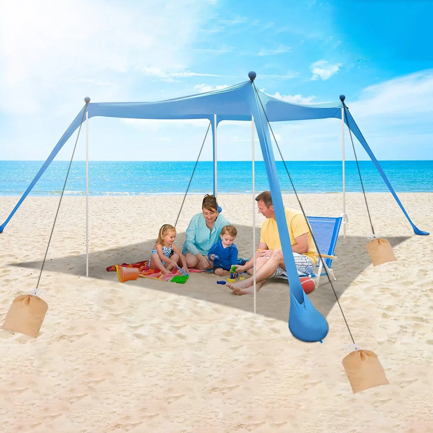 10 x 10 ft Sun Shelter Family Beach Tent Outdoor Shade UPF50  with Sandbag