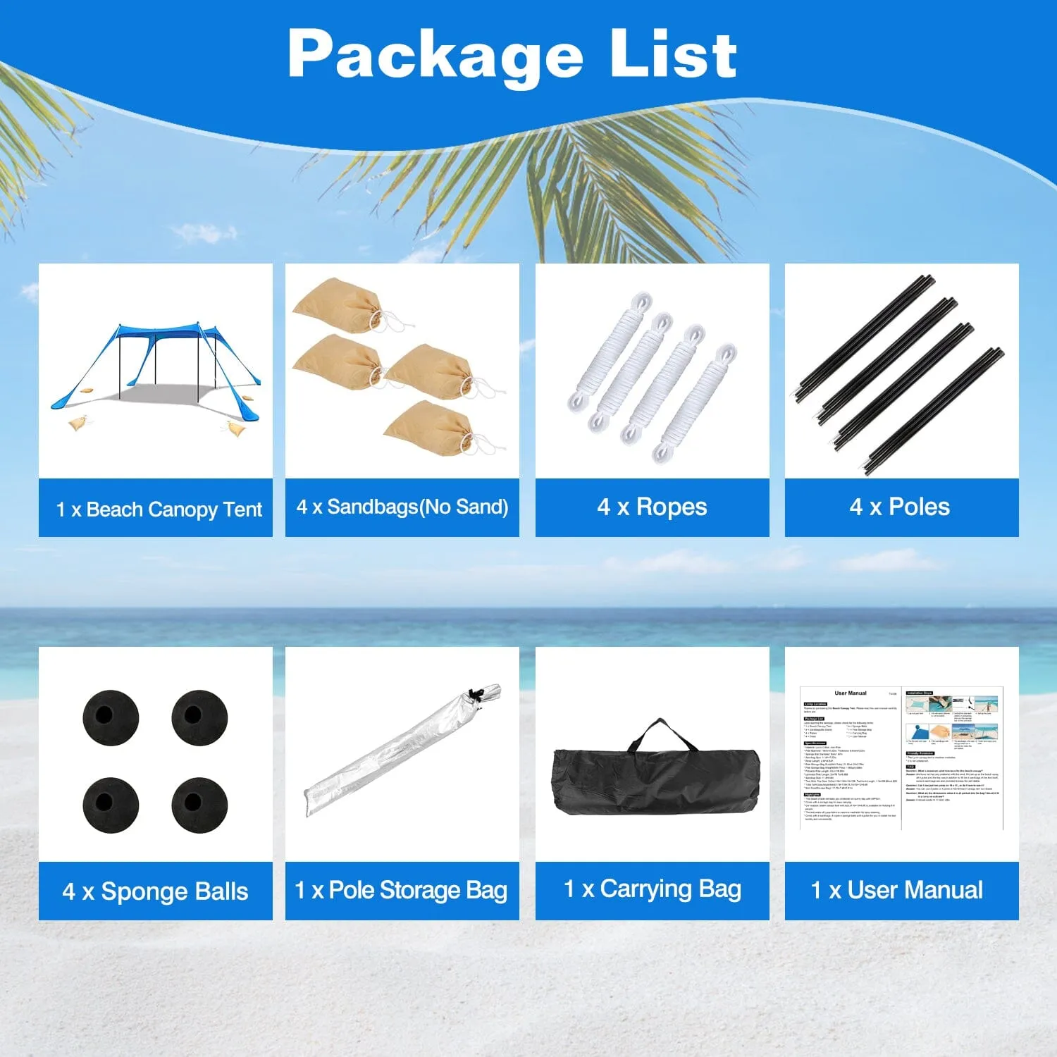 10 x 10 ft Sun Shelter Family Beach Tent Outdoor Shade UPF50  with Sandbag