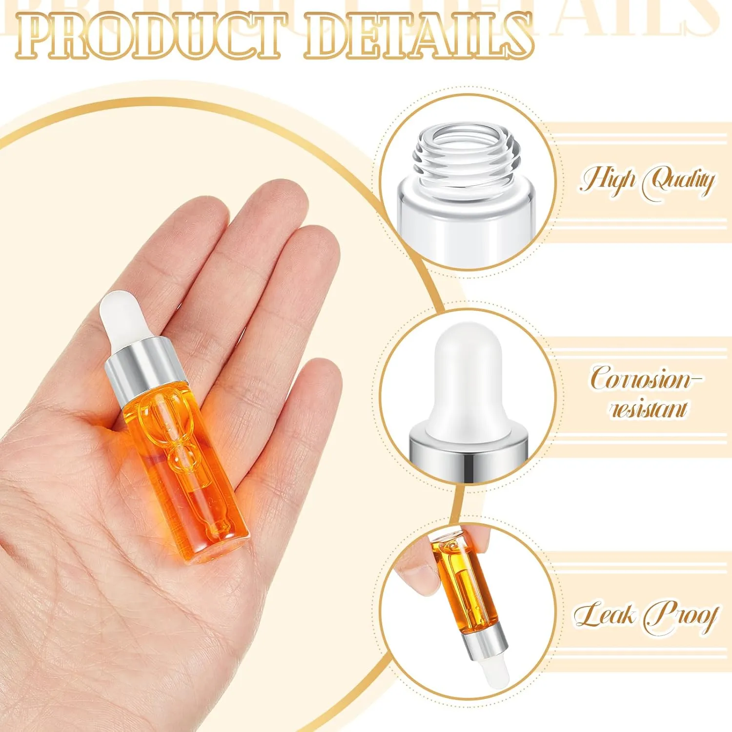 100 Pcs Mini Glass Oil Dropper Bottle Bulk, 5 ml Sliver Clear Essential Small Empty Bottles Sample Containers Perfume Liquid Vials with Cap for Traveling