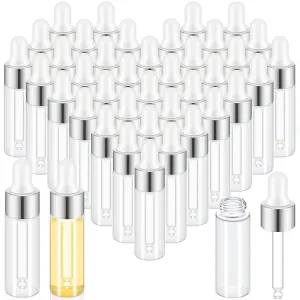 100 Pcs Mini Glass Oil Dropper Bottle Bulk, 5 ml Sliver Clear Essential Small Empty Bottles Sample Containers Perfume Liquid Vials with Cap for Traveling