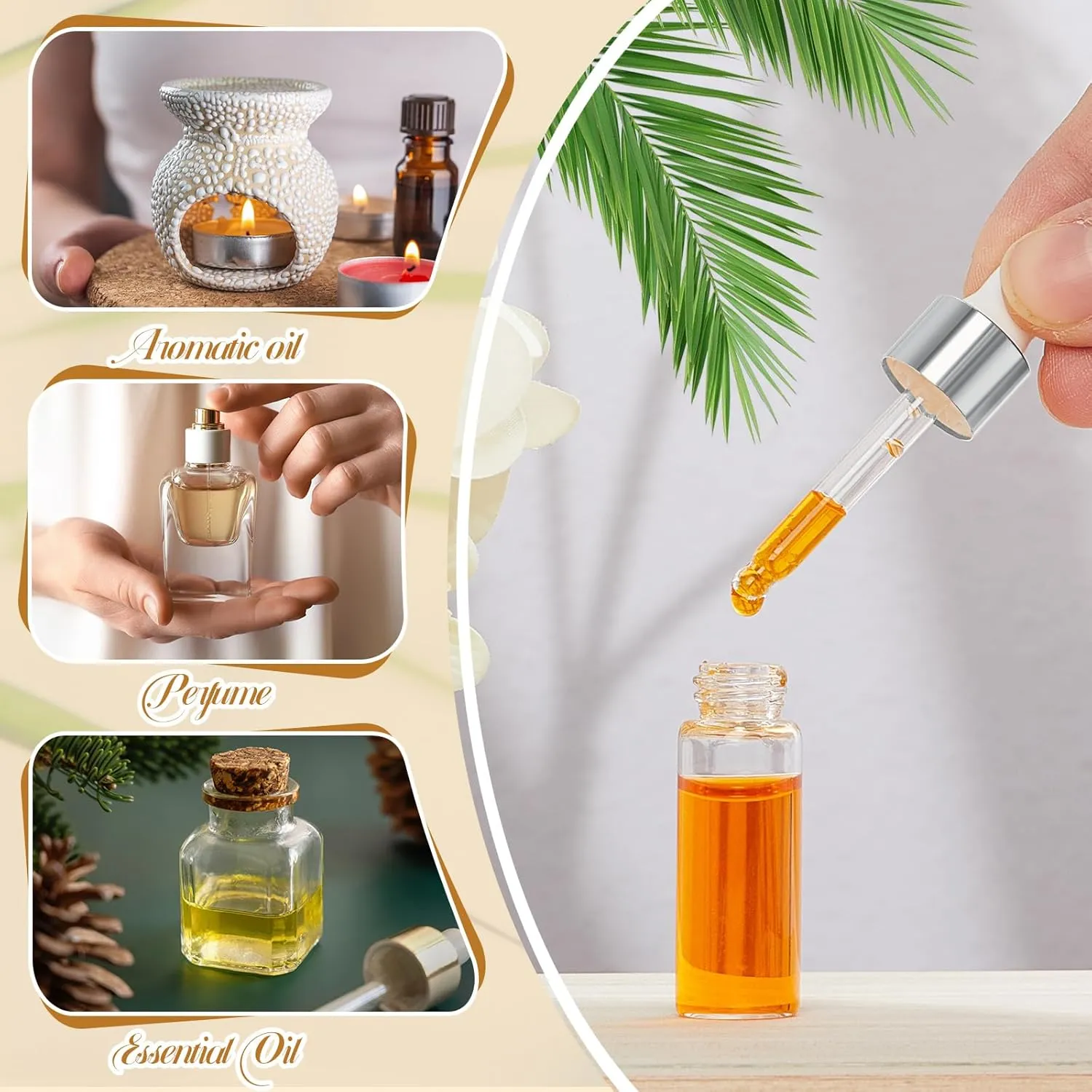 100 Pcs Mini Glass Oil Dropper Bottle Bulk, 5 ml Sliver Clear Essential Small Empty Bottles Sample Containers Perfume Liquid Vials with Cap for Traveling