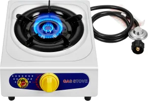 10000 BTU Automatic Ignition single burner garden yard camping camp hiking propane cooker stove with CSA listed regulator and gas hose, white color