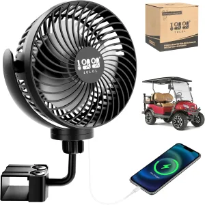 10L0L Rechargeable Portable Fan-8000mAh Battery Operated Fans Compatible with Yamaha/EZGO/Club Car/Tents/Prams/Wheelchairs/Golf Cart Push Cart with LED Light, 360° Rotatable, 3 Speed