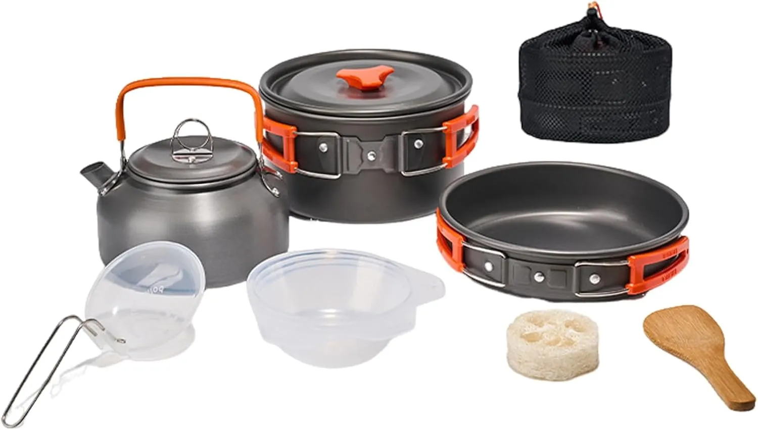 10pcs Camping Cookware Mess Kit, Non-Stick Lightweight Pots Set, with Folding Pan Pot Kettle Spoon Bowl, Outdoor Backpacking Hiking Portable Non-Stick Alumina Cookware
