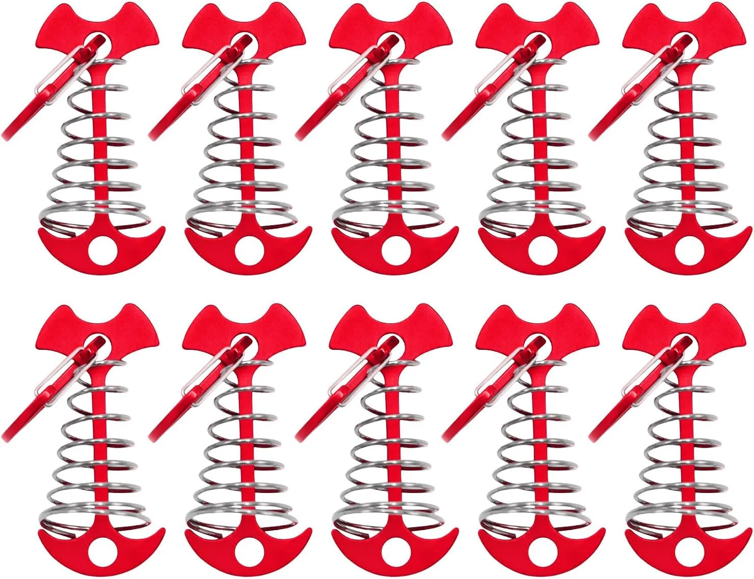 10Pcs Deck Planks Board Tent Stakes Windproof Spring Anchors Fishbone Deck Anchors Peg Fishbone Guyline Cord Adjuster
