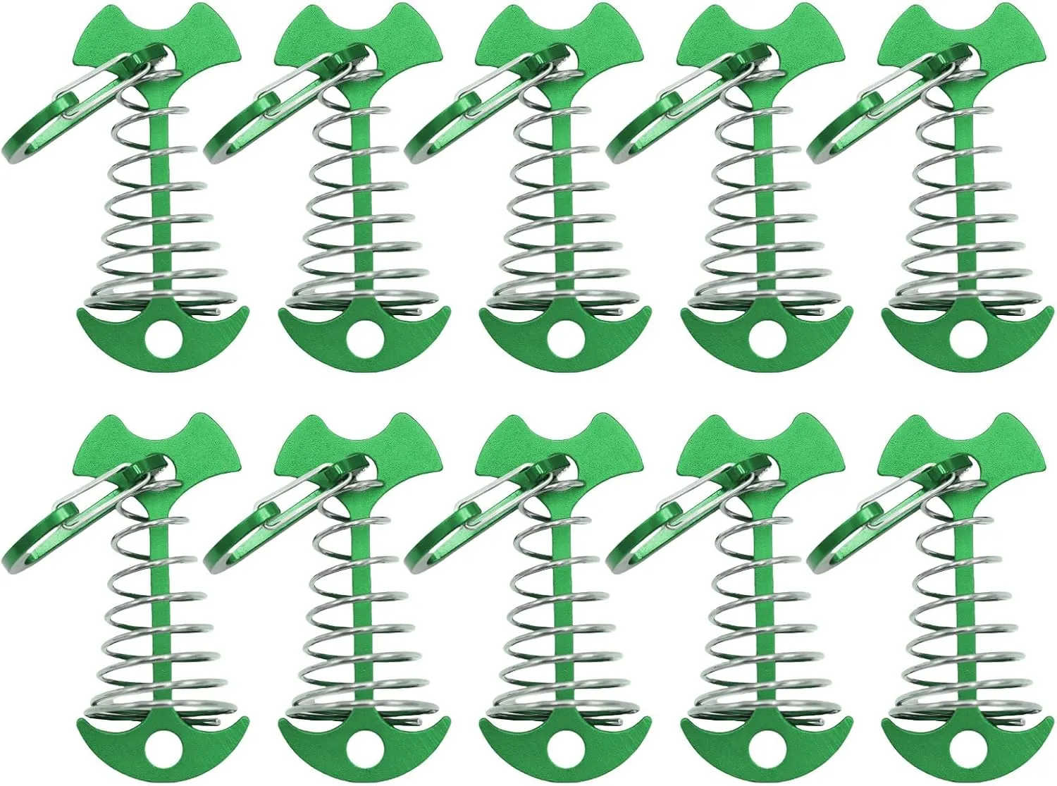 10Pcs Deck Planks Board Tent Stakes Windproof Spring Anchors Fishbone Deck Anchors Peg Fishbone Guyline Cord Adjuster