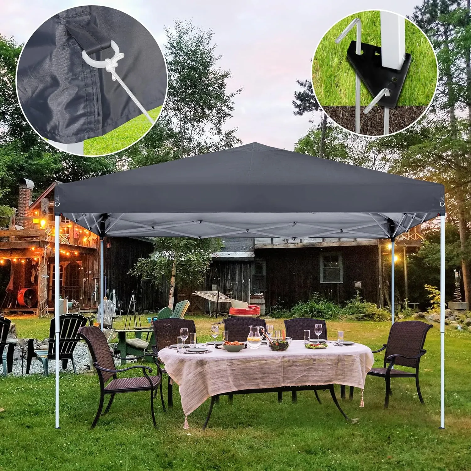 10x10 Pop Up Canopy Tent, Easy Set-up Outdoor Waterproof Patio Canopy with Wheeled Bag, Ropes & Stakes, Foldable Adjustable Height Instant Shelter for Camping, Picnic, Beach, Party(Gray)