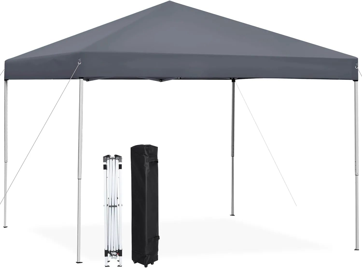 10x10 Pop Up Canopy Tent, Easy Set-up Outdoor Waterproof Patio Canopy with Wheeled Bag, Ropes & Stakes, Foldable Adjustable Height Instant Shelter for Camping, Picnic, Beach, Party(Gray)