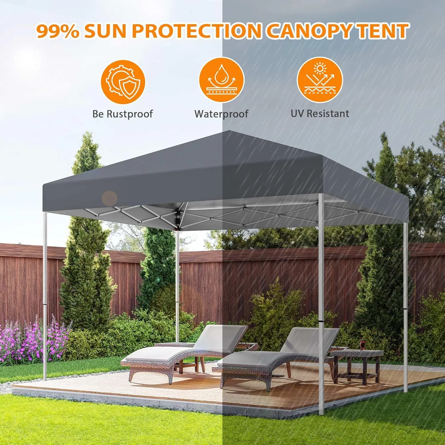 10x10 Pop Up Canopy Tent, Easy Set-up Outdoor Waterproof Patio Canopy with Wheeled Bag, Ropes & Stakes, Foldable Adjustable Height Instant Shelter for Camping, Picnic, Beach, Party(Gray)