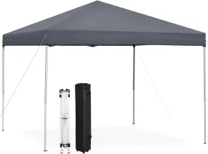 10x10 Pop Up Canopy Tent, Easy Set-up Outdoor Waterproof Patio Canopy with Wheeled Bag, Ropes & Stakes, Foldable Adjustable Height Instant Shelter for Camping, Picnic, Beach, Party(Gray)