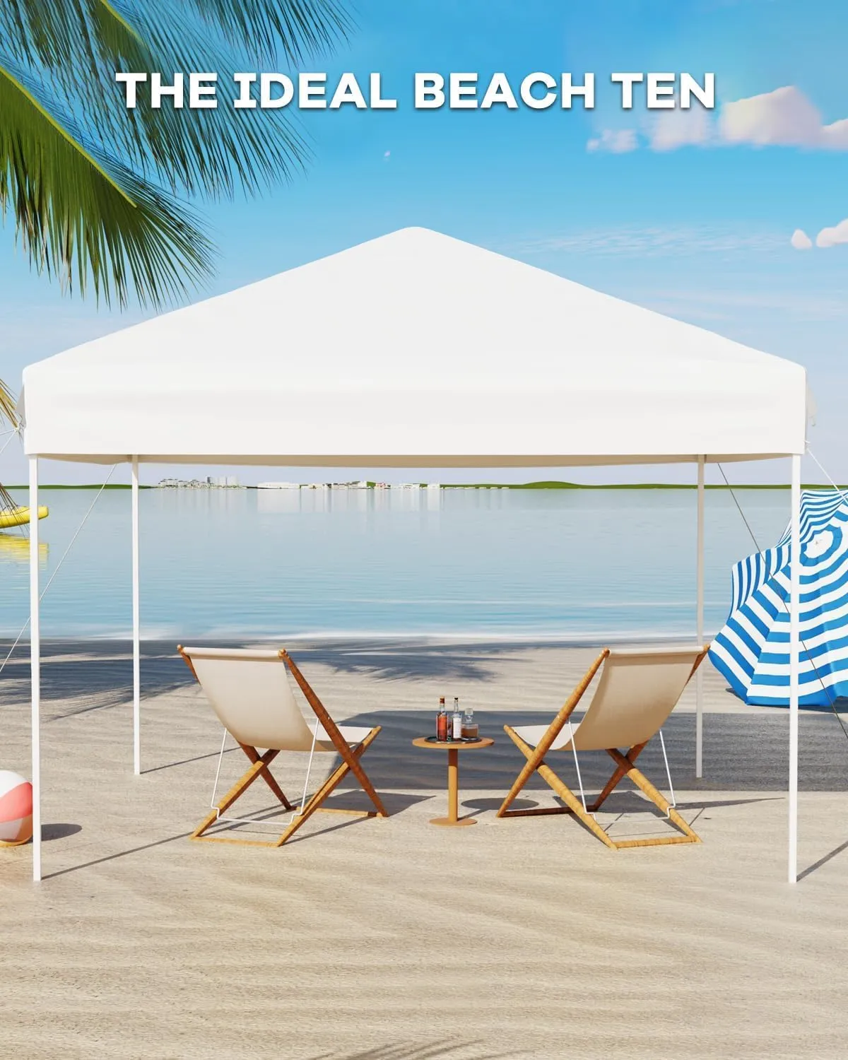 10x10 Pop Up Canopy Tent with 3 Sidewall - One-Button Instant Setup, Heavy-Duty 210D Oxford Fabric & Rust-Proof Frame - 3 Adjustable Heights, Roller Bag, 4 Sandbags - UV Protection for Beach, Party