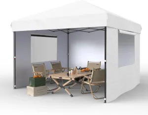10x10 Pop Up Canopy Tent with 3 Sidewall - One-Button Instant Setup, Heavy-Duty 210D Oxford Fabric & Rust-Proof Frame - 3 Adjustable Heights, Roller Bag, 4 Sandbags - UV Protection for Beach, Party