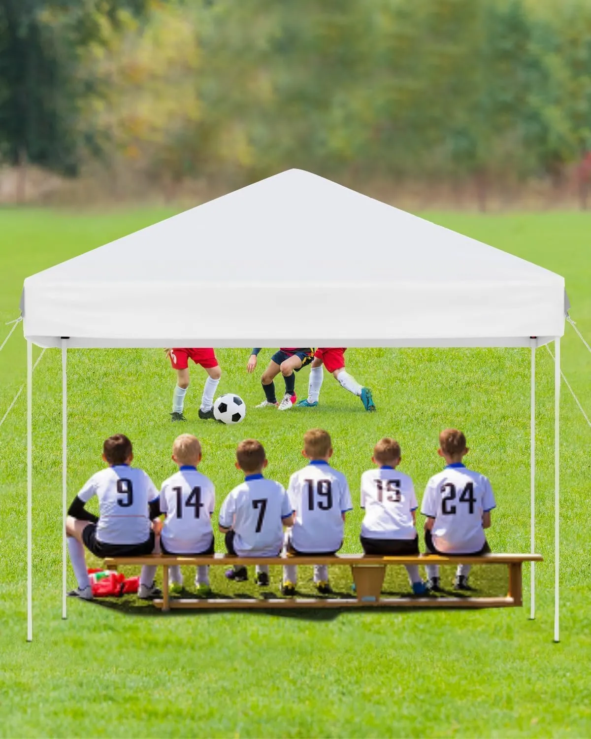 10x10 Pop Up Canopy Tent with 3 Sidewall - One-Button Instant Setup, Heavy-Duty 210D Oxford Fabric & Rust-Proof Frame - 3 Adjustable Heights, Roller Bag, 4 Sandbags - UV Protection for Beach, Party