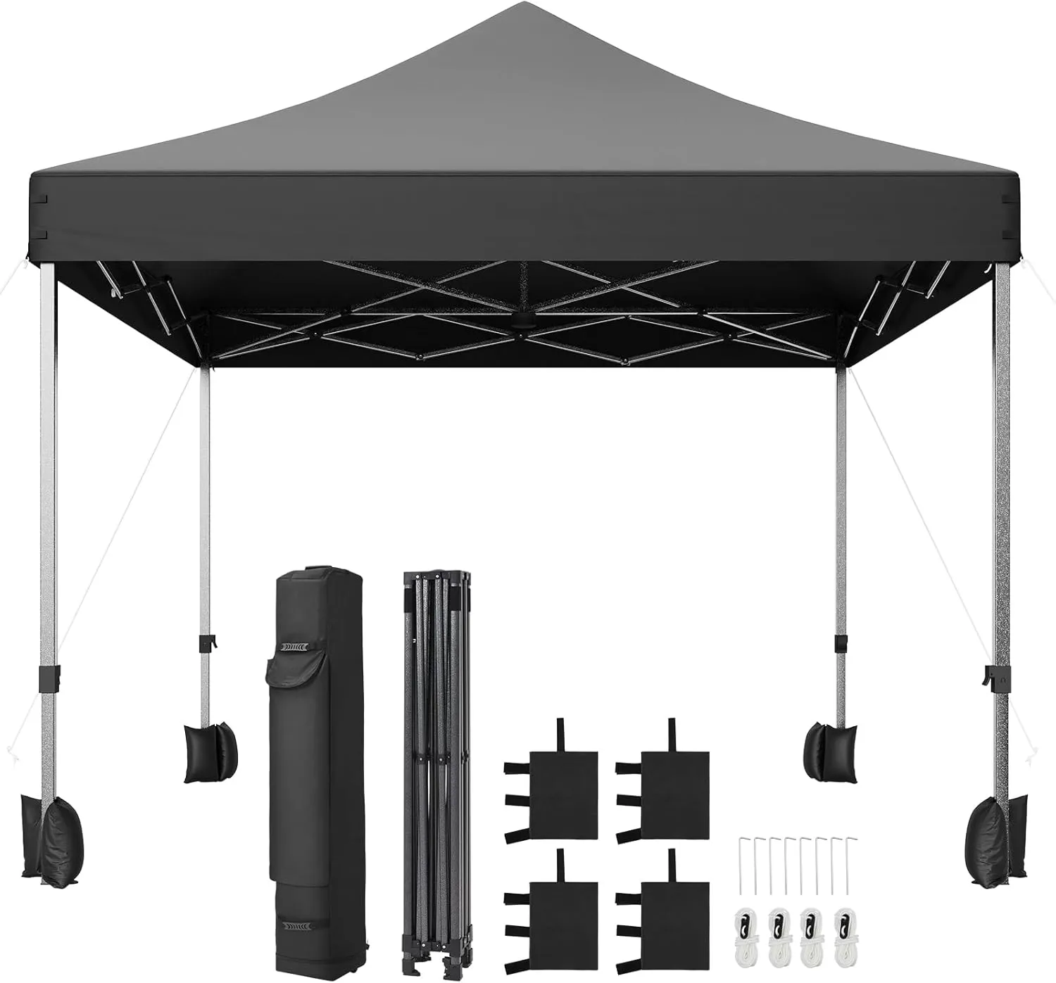 10x10 Pop Up Canopy Tent with Vent, Easy Set Up Tent, Instant Sun Shelter Canopy with Wheeled Bag, 4 Sandbags, 12 Stakes & 4 Ropes, for Parties, Beach, Outdoor