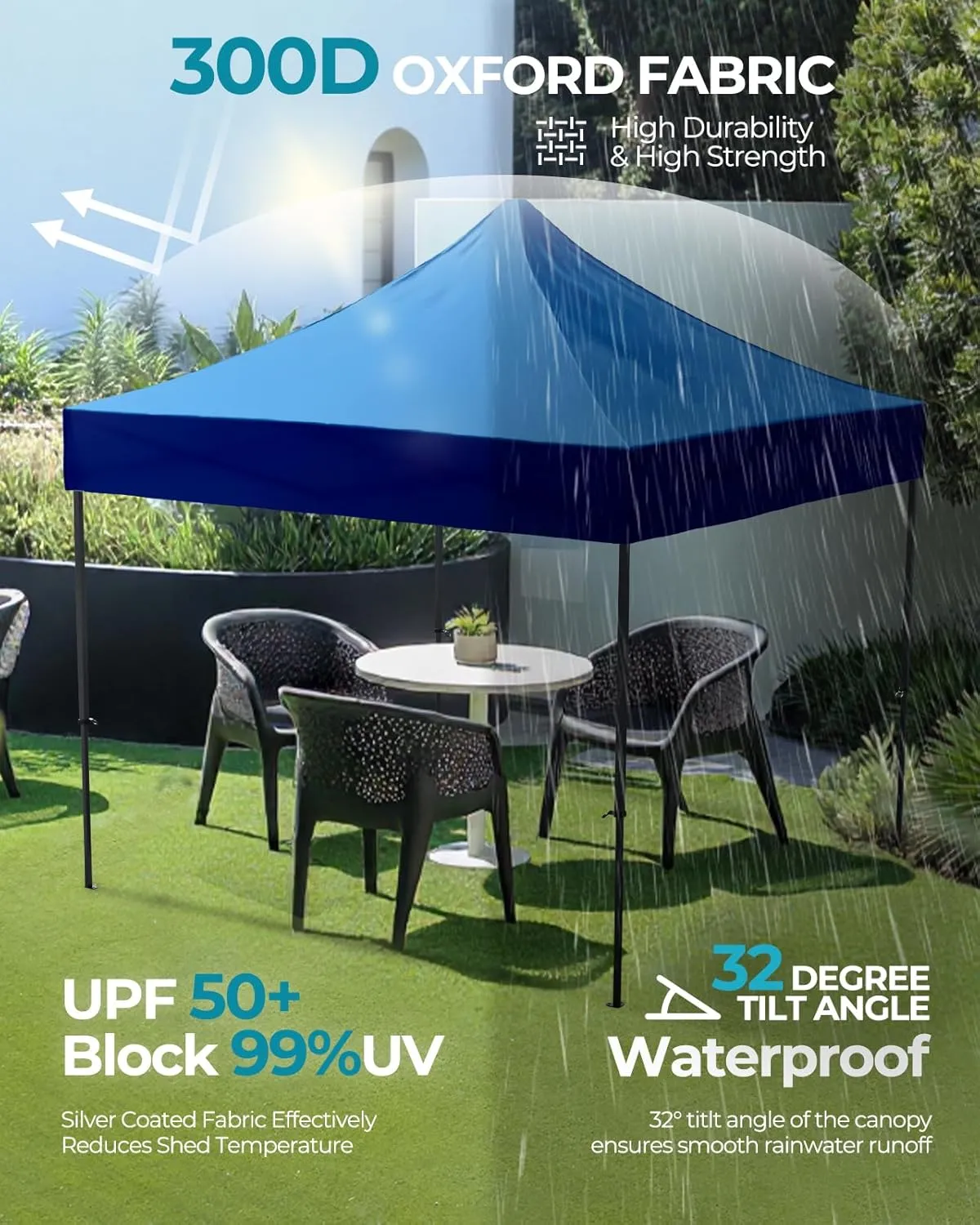 10x10 Pop Up Canopy with Wheeled Bag, Commercial Portable Canopy Tent, Easy Set Up, 4 Stakes & 4Sandbags & 4 Ropes, Waterproof Outdoor Shelter for Market, Parties, Blue