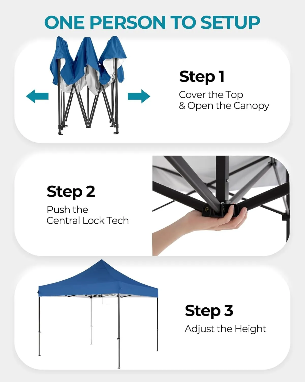 10x10 Pop Up Canopy with Wheeled Bag, Commercial Portable Canopy Tent, Easy Set Up, 4 Stakes & 4Sandbags & 4 Ropes, Waterproof Outdoor Shelter for Market, Parties, Blue