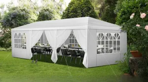 10x30 FT Outdoor Canopy Party Tent with 8 Removable Sidewalls, Large Waterproof Wedding Tents w/Ground Nails & Windproof Ropes, Outside Gazebo Pavilion Event Shelter for Garden Patio, White
