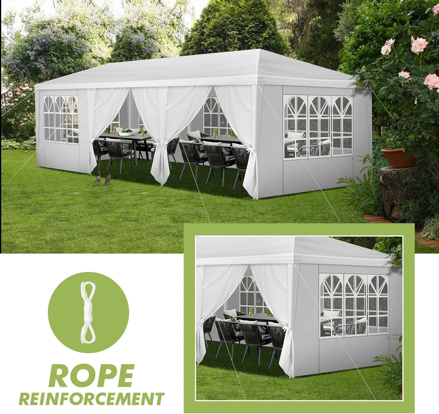 10x30 FT Outdoor Large Party Tent with 8 Removable Sidewalls, Waterproof Canopy Wedding Tents w/Ground Nails & Windproof Ropes, Outside Gazebo Pavilion Event Shelter for Garden Patio, White