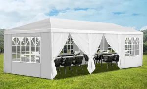 10x30 FT Outdoor Large Party Tent with 8 Removable Sidewalls, Waterproof Canopy Wedding Tents w/Ground Nails & Windproof Ropes, Outside Gazebo Pavilion Event Shelter for Garden Patio, White