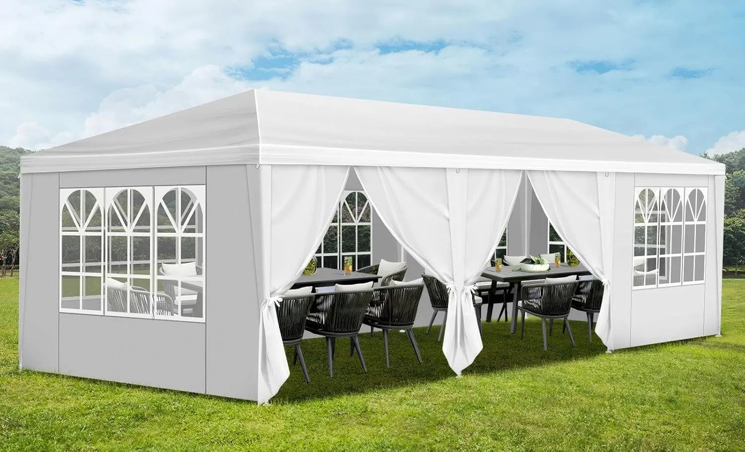 10x30 FT Outdoor Large Party Tent with 8 Removable Sidewalls, Waterproof Canopy Wedding Tents w/Ground Nails & Windproof Ropes, Outside Gazebo Pavilion Event Shelter for Garden Patio, White