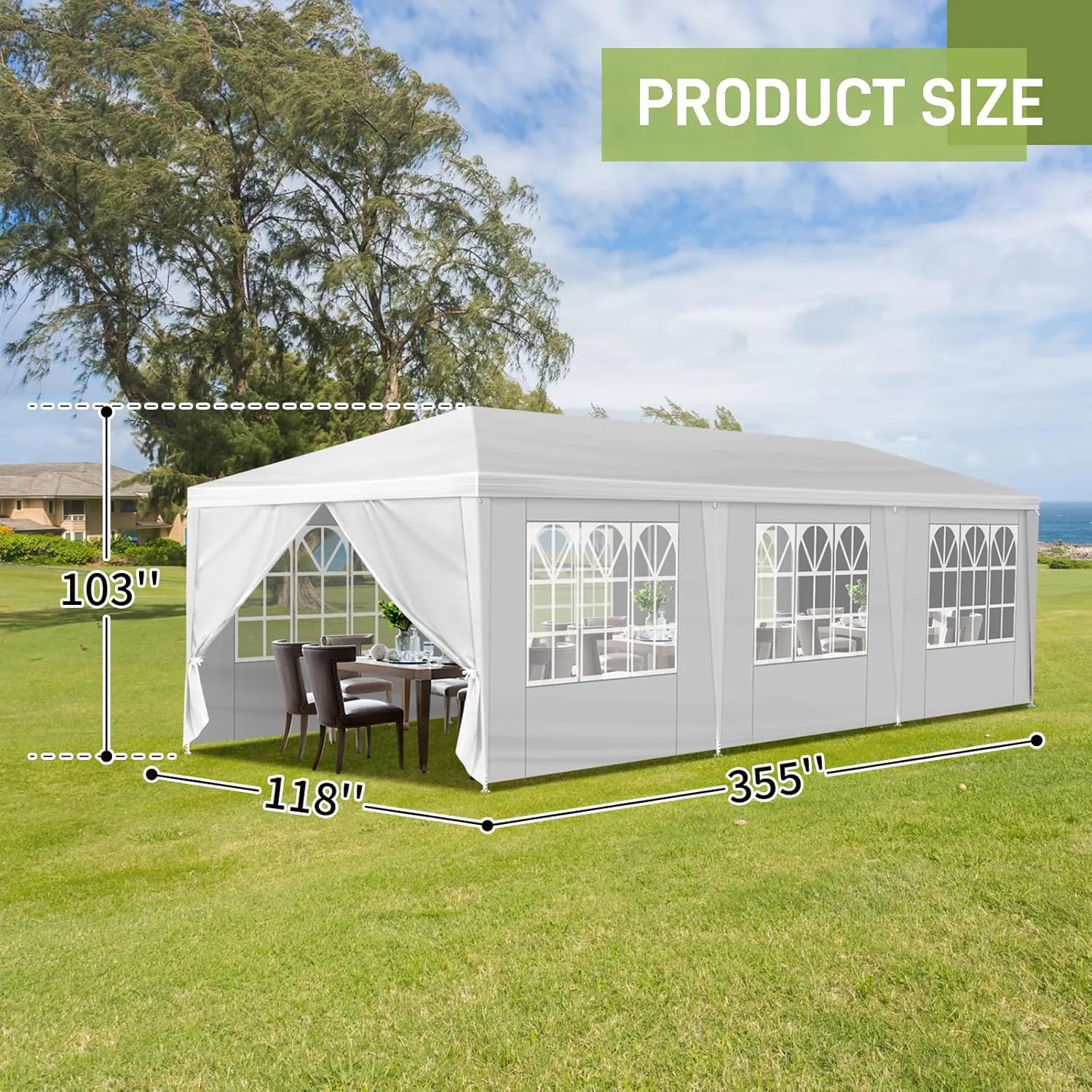 10x30 FT Outdoor Large Party Tent with 8 Removable Sidewalls, Waterproof Canopy Wedding Tents w/Ground Nails & Windproof Ropes, Outside Gazebo Pavilion Event Shelter for Garden Patio, White