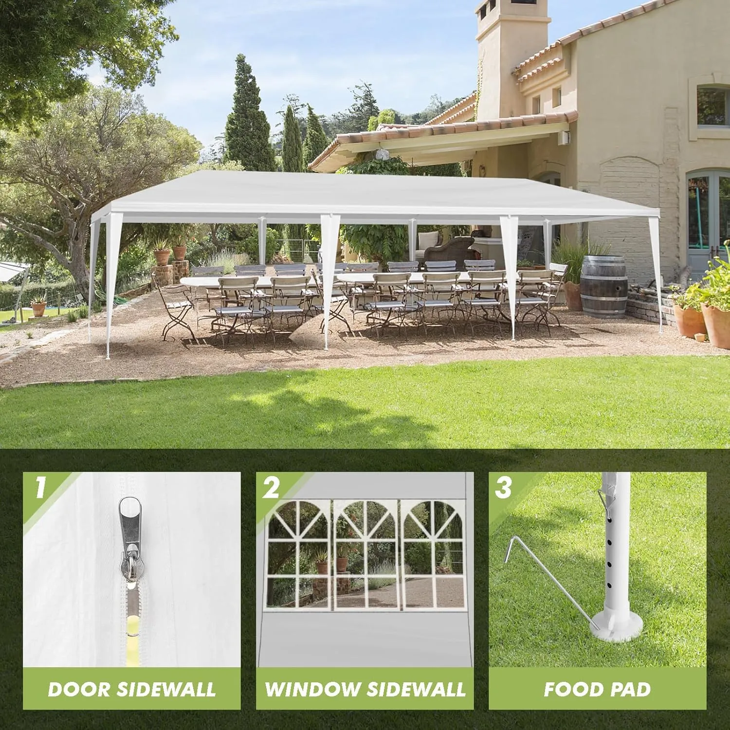 10x30 FT Outdoor Large Party Tent with 8 Removable Sidewalls, Waterproof Canopy Wedding Tents w/Ground Nails & Windproof Ropes, Outside Gazebo Pavilion Event Shelter for Garden Patio, White