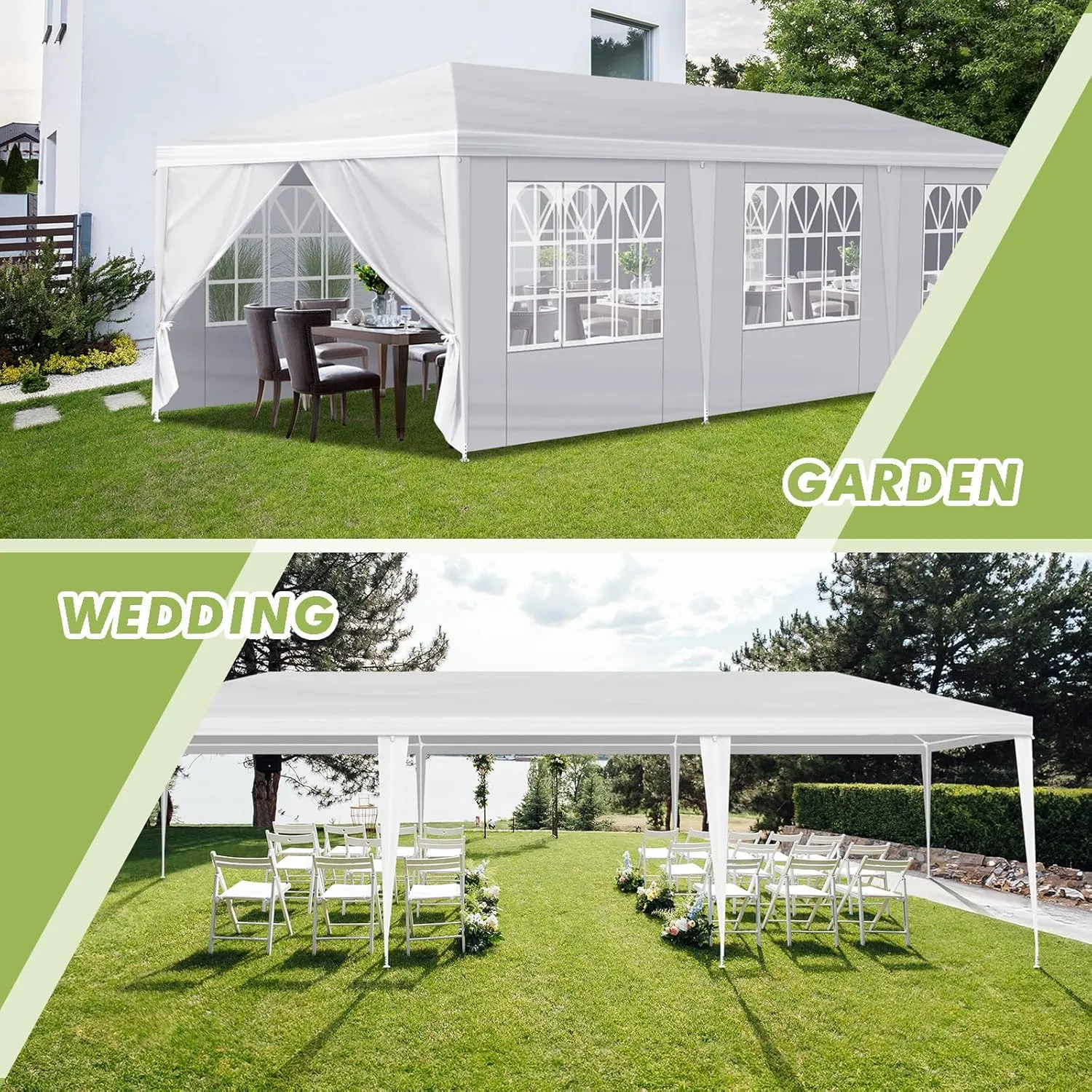 10x30 FT Outdoor Large Party Tent with 8 Removable Sidewalls, Waterproof Canopy Wedding Tents w/Ground Nails & Windproof Ropes, Outside Gazebo Pavilion Event Shelter for Garden Patio, White
