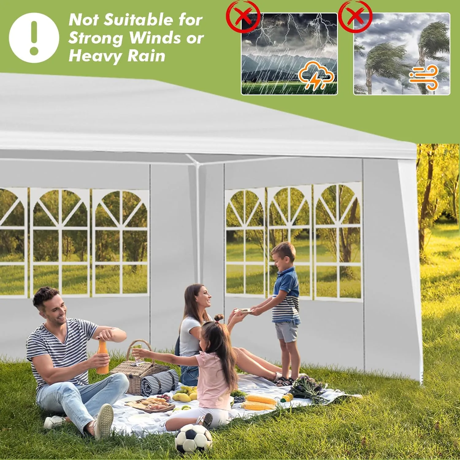 10x30 FT Outdoor Large Party Tent with 8 Removable Sidewalls, Waterproof Canopy Wedding Tents w/Ground Nails & Windproof Ropes, Outside Gazebo Pavilion Event Shelter for Garden Patio, White