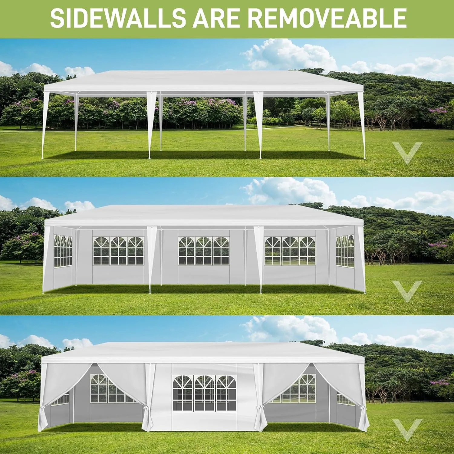 10x30 FT Outdoor Large Party Tent with 8 Removable Sidewalls, Waterproof Canopy Wedding Tents w/Ground Nails & Windproof Ropes, Outside Gazebo Pavilion Event Shelter for Garden Patio, White