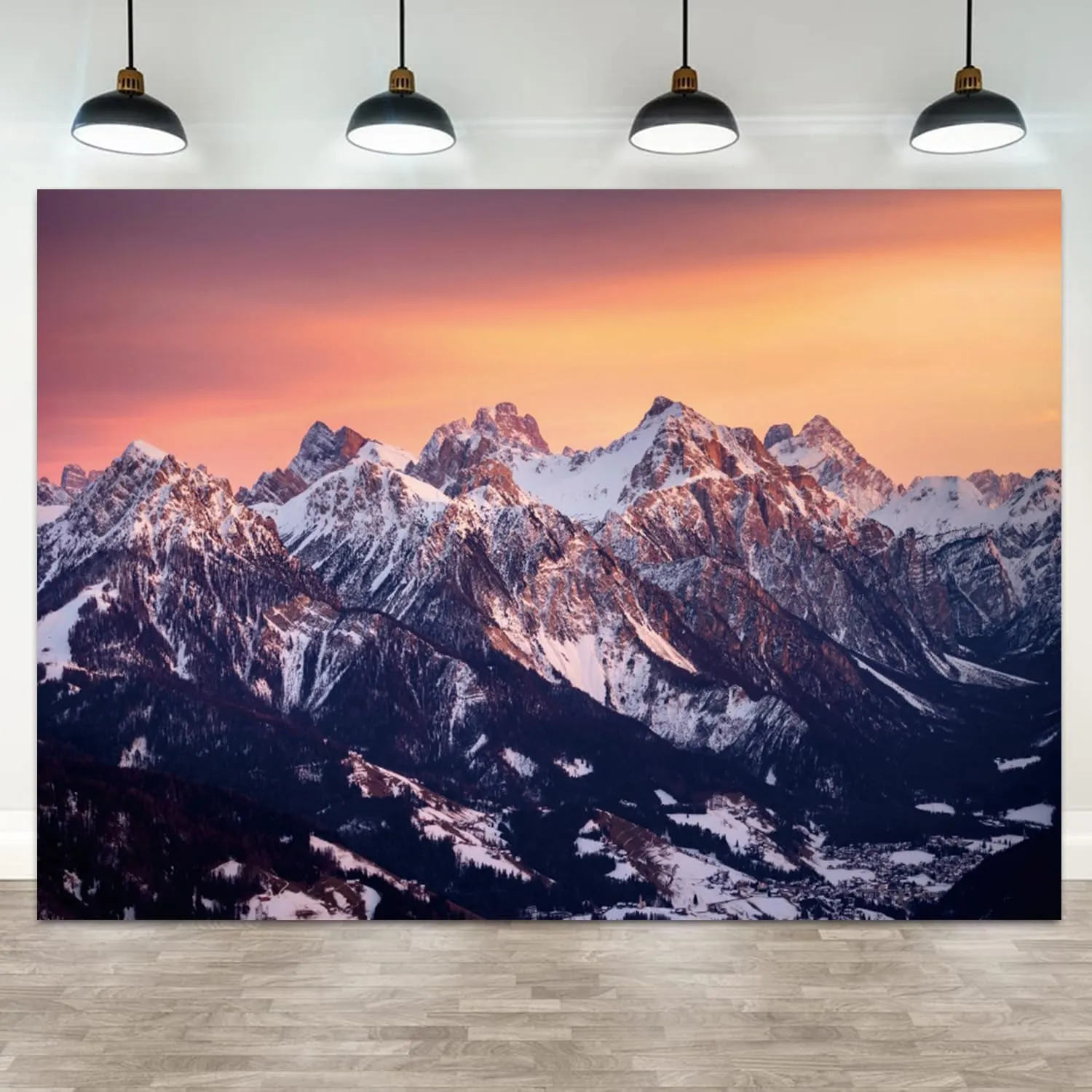 10x8ft Mountains Backdrop Snow Mountain Natural Scenery Photography Background Sunset Sky Red Cloud Outdoor Hiking Camping Decorations Travel Holiday Vacation Adult Portrait Photo Booth Prop