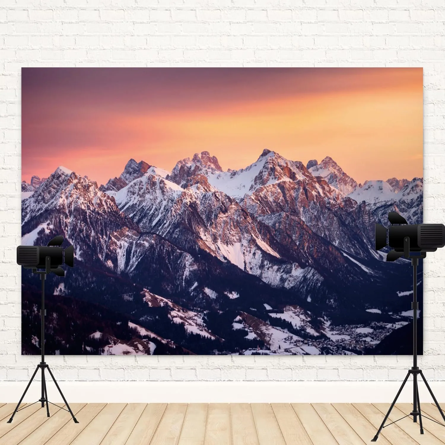 10x8ft Mountains Backdrop Snow Mountain Natural Scenery Photography Background Sunset Sky Red Cloud Outdoor Hiking Camping Decorations Travel Holiday Vacation Adult Portrait Photo Booth Prop