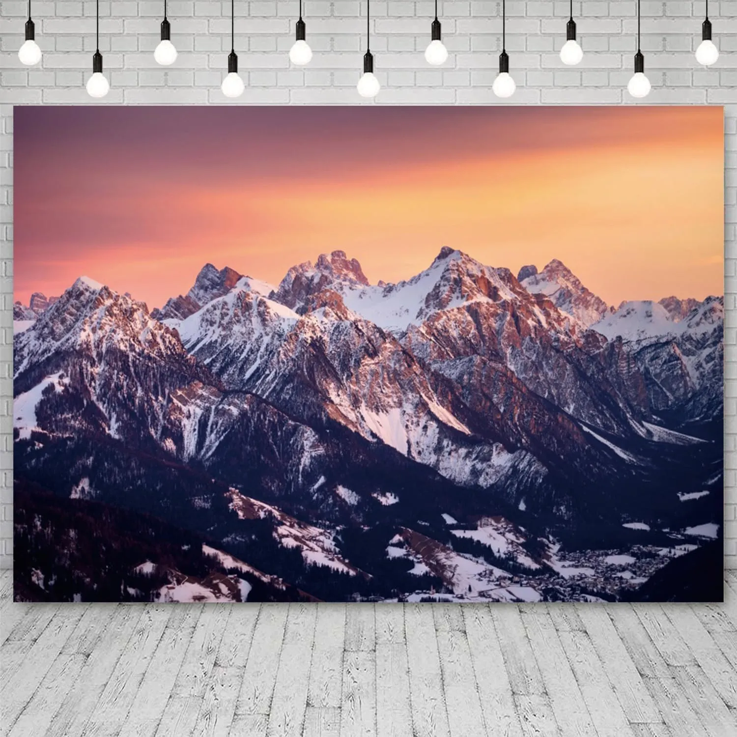 10x8ft Mountains Backdrop Snow Mountain Natural Scenery Photography Background Sunset Sky Red Cloud Outdoor Hiking Camping Decorations Travel Holiday Vacation Adult Portrait Photo Booth Prop