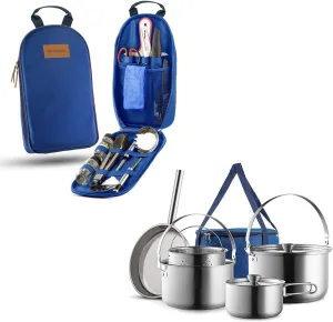 11 Piece Camp Kitchen Cooking Utensil Set Travel Organizer Grill Accessories Portable Compact Gear with Camping Cookware Set 304 Stainless Steel 8-Piece Pots & Pans Open Fire Cooking Kit