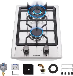 12 in. 2 Burners Recessed Gas Cooktop in Stainless Steel with 2 Power Burners