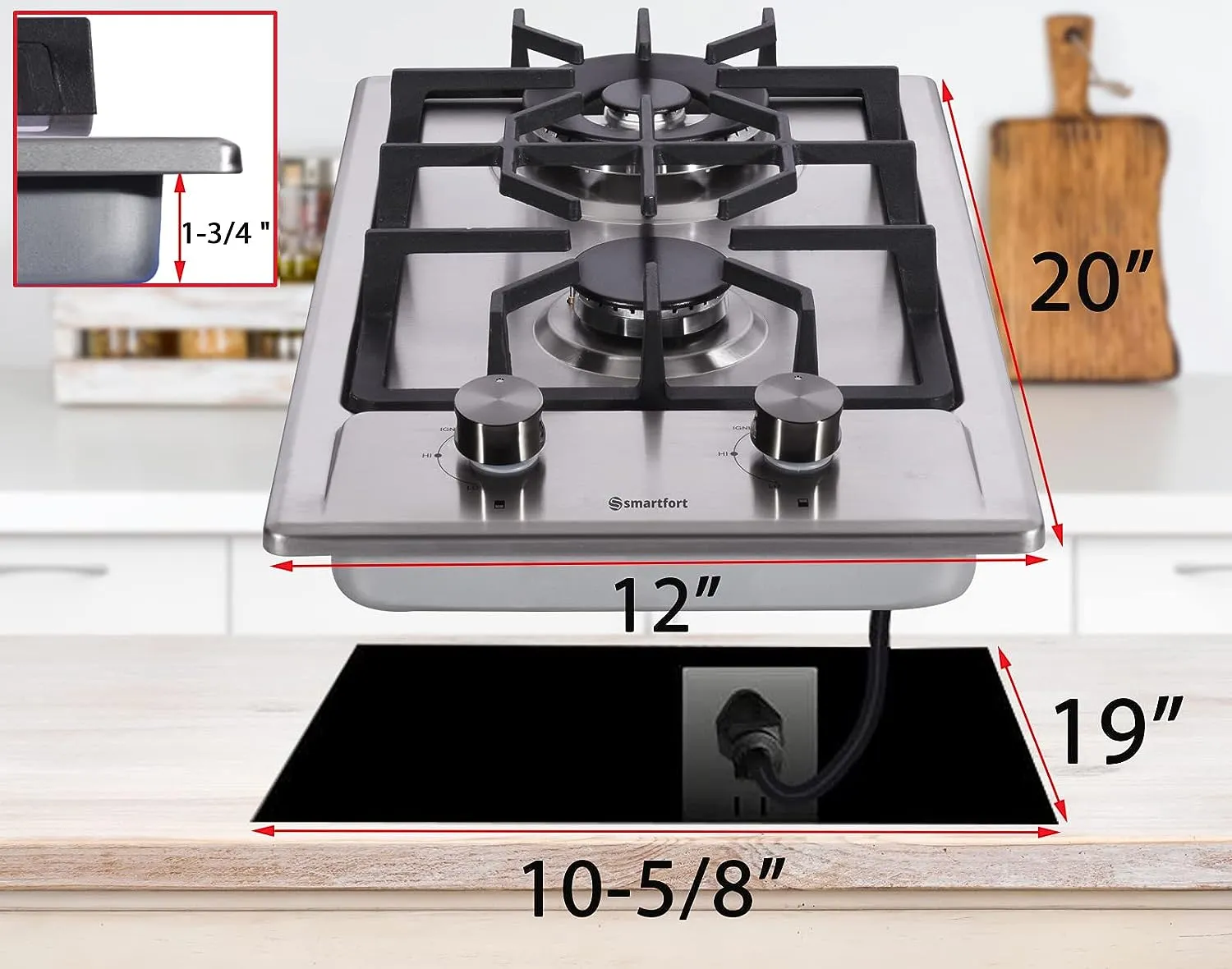 12 in. 2 Burners Recessed Gas Cooktop in Stainless Steel with 2 Power Burners